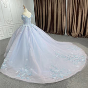 Blue Pearls Lace Quinceañera Dress