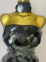 Alana sparkly pearl sequin backless floor-length evening dress with shimmering details.