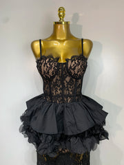 Kelly black sleeveless lace ruffle bodycon dress for birthday parties and special occasions