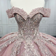 Pink Embroidered Quinceañera Gown