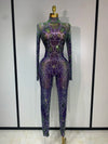 Sparkly rhinestone mesh bodycon jumpsuit with slim ankle-length fit – Liana style.