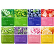 20 Pieces Natural Fruit Plant Facial Mask Sheets Moisturizing Oil-Control Blueberry Cucumber Pomegranate Fruit Aloe Face Mask