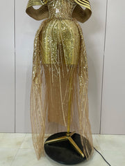 Candice luxury sparkle gold diamond sequin mesh see-through long dress for evening gala styling