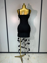 Fiona sexy sleeveless black fringe bodycon birthday party dress