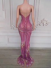Ness strapless hot stamping elastic bodycon dress – shiny wrapped chest party outfit for women.