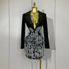 Naomi black hollow-out mini dress with diamond accents and tassels for women’s evening parties, birthdays, or stage events.
