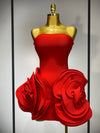 Red strapless backless bodycon mini bandage dress with floral accents