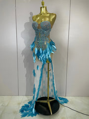 Liah sparkly diamond pearl strapless mesh maxi dress for evening party and stage performance styling