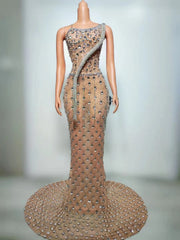 Serena luxurious crystal rhinestone chain prom dress sparkling evening gown.