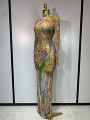 sparkly rhinestone mesh see-through jumpsuit, designed for stage, nightclub, performance, and party outfits.