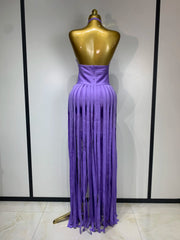 Abby sexy backless tassel purple black bodycon bandage dress for birthday and cocktail party styling