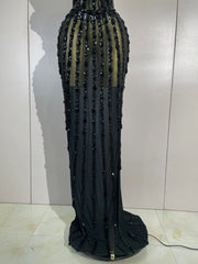 Envious Designs Candice sexy black strapless mesh see-through long dress with luxury sparkly diamonds for evening gala styling