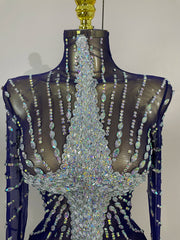 Ajay sheer mesh see-through sparkling diamond sequin long sleeve mini dress for women party night out