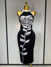 Envious Designs Nina sexy backless rose flower midi black jacquard bandage dress for evening and cocktail party styling