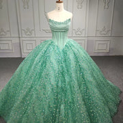 Scalloped Train Beaded Princess Quinceañera Gown