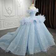 Blue Flowers Strapless Quinceanera Dress