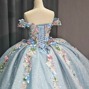 Short Sleeves Tulle Appliqué Quinceañera Dress