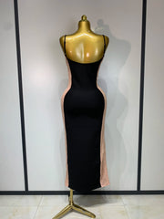 Sally sleeveless lace patchwork bandage dress with a fitted bodycon silhouette