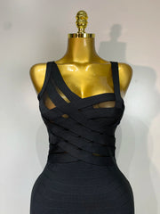 Rhea sleeveless maxi bodycon bandage dress with a curve-enhancing fitted silhouette for parties and special occasions