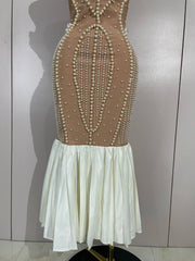 Shane strapless diamond and pearl bodycon mermaid dress for prom, evening parties, or red carpet events.