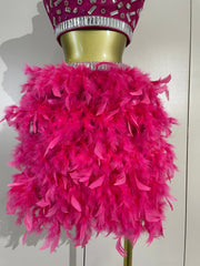 Margie two-piece party set featuring a beaded crop top and feather skirt for a glamorous statement look