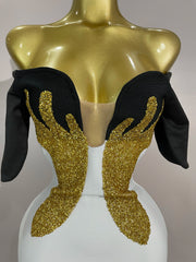 Joan Sexy Shiny Golden Rhinestone White Bandage Mini Dress Birthday Party Outfit Women