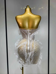 Tiara Sexy Strapless Pearl Ruched Bodycon Mini Dress