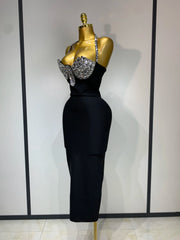 Vanessa black halter backless diamond bodycon bandage dress – luxury evening and birthday gown.