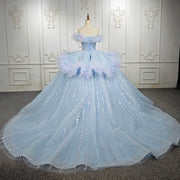 Blue Flowers Strapless Quinceanera Dress