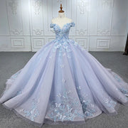 Blue Pearls Lace Quinceañera Dress