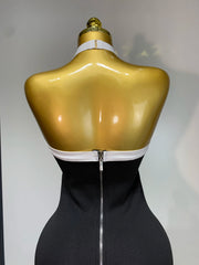 Envious Designs Nina sexy backless rose flower midi black jacquard bandage dress for evening and cocktail party styling