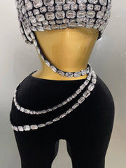 sparkle diamond crop top with matching velour pants set, perfect for birthdays, nightclub parties, and stage performances.