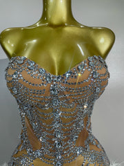 Ericka sparkling diamond tassel sexy strappy sheer mesh mini dress for women party night out