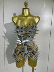 Women Sexy Evening Party Birthday Nightclub Stage Costume Luxury Sparkly Gold Diamonds Sequins Crop Top Shorts Two Pieces Set