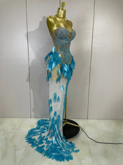 Liah sparkly diamond pearl strapless mesh maxi dress for evening party and stage performance styling