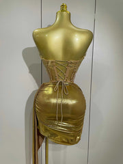 Toni Sparkly Gold Sexy Top Two Pieces Short Skirt Set