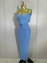 Crissy Crystal Sexy Off-The-Shoulder Bodycon Bandage Long Dress