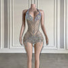 Sparkly Silver Crystals Sexy Halter Birthday Dress