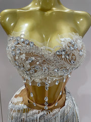 Shine in the Mira rhinestone tassel two-piece set. Elegant party outfit for birthdays, evening events, cocktail parties, and special occasions.
