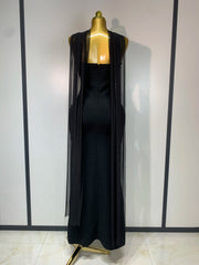 Demi luxury beaded strapless bandage bodycon dress with mesh scarf