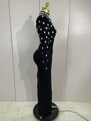 Kayla sexy one-shoulder rhinestone black long bodycon bandage dress