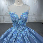 Blue Illusion lace Quinceanera Ball Dresses