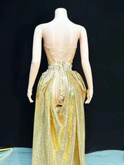 Khloe Slit gold Evening Dress