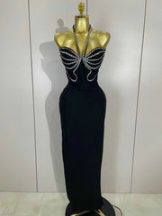Samantha Sexy Halter Backless Shining Crystal Bodycon Long Dress