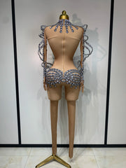 Quincey women's rhinestone jumpsuit with matching gloves for party and stage performance