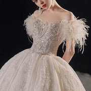 Sequin Organza Feathers Wedding Dress