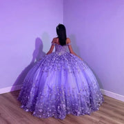 Purple Shiny Puffy Off-Shoulder Quinceañera Dress 2024