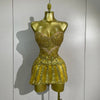 Joie luxury sexy sparkling gold diamonds sheer mesh mini dress for women party night out