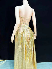 Khloe Slit gold Evening Dress