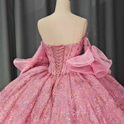 Pink 3D Flower Appliqués Quinceañera Dress